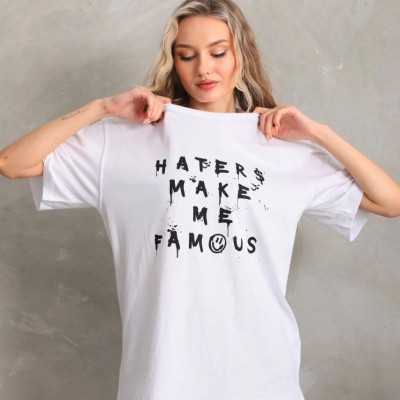 Kadın ön ve arka Baskılı Oversize Kısa kol  T-Shirt - Beyaz